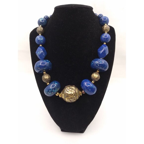 Dotty Smith Vintage Statement 8.5" Necklace Faux Speckled Blue Stones READ - Picture 9 of 16